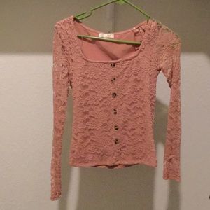 Pink flower lace long sleeve shirt